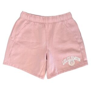 Lululemon Pink Scuba Collegiate Logo Fleece Lounge Shorts Womens Small 7" Inseam